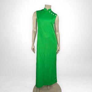 Vintage‎ 70s Medium Handmade Sleeveless Green Maxi Dress Casual